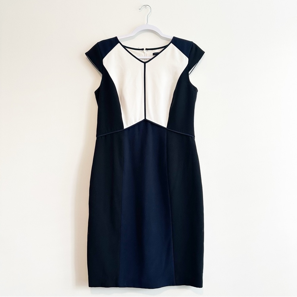 Ann Taylor Black, Navy and White Midi Dress Structured Sz 6